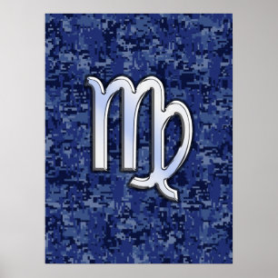 Virgo Zodiac Sign on Blue Digital Camouflage