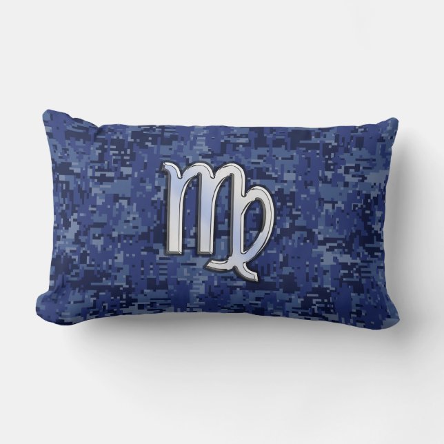 Virgo Zodiac Sign on Blue Digital Camouflage Lumbar Cushion (Front)