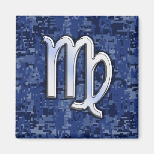 Virgo Zodiac Sign on Blue Digital Camouflage Magnet