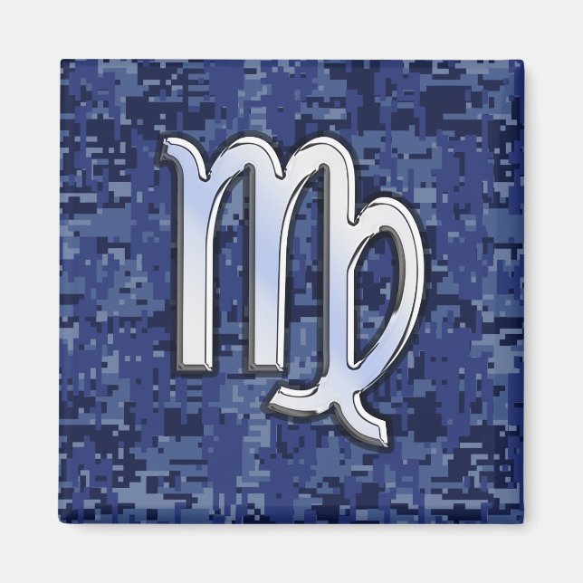 Virgo Zodiac Sign on Blue Digital Camouflage Magnet (Front)