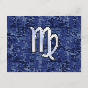 Virgo Zodiac Sign on Blue Digital Camouflage Postcard