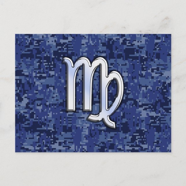 Virgo Zodiac Sign on Blue Digital Camouflage Postcard (Front)