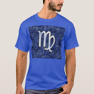 Virgo Zodiac Sign on Blue Digital Camouflage T-Shirt