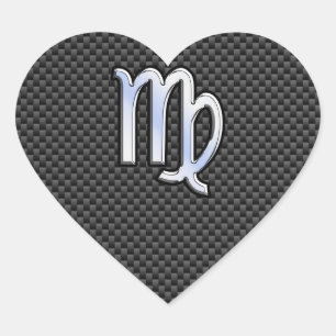 Virgo Zodiac Sign on Charcoal Carbon Fibre Print Heart Sticker
