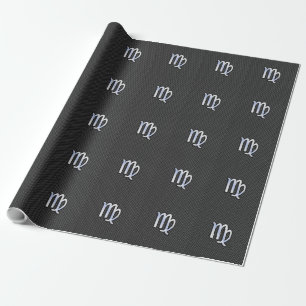 Virgo Zodiac Sign on Charcoal Carbon Fibre Print Wrapping Paper