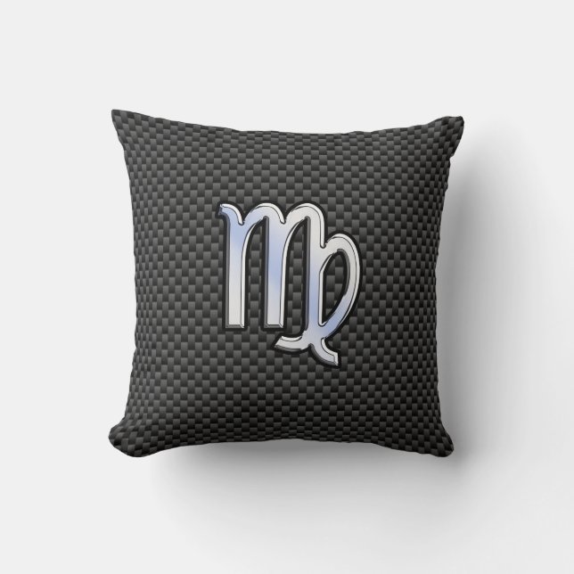 Virgo Zodiac Sign on Charcoal Carbon Fibre Style Cushion (Front)