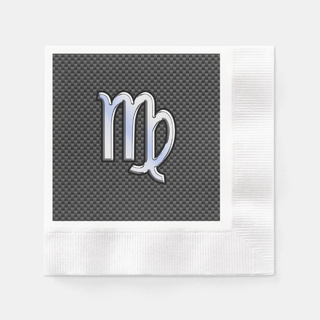 Virgo Zodiac Sign on Charcoal Carbon Fibre Style Napkin (Front)