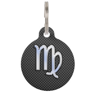 Virgo Zodiac Sign on Charcoal Carbon Fibre Style Pet Tag