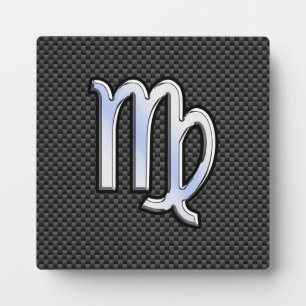 Virgo Zodiac Sign on Charcoal Carbon Fibre Style Plaque