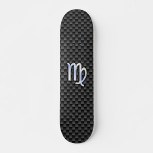 Virgo Zodiac Sign on Charcoal Carbon Fibre Style Skateboard