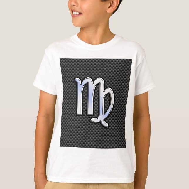 Virgo Zodiac Sign on Charcoal Carbon Fibre Style T-Shirt (Front)