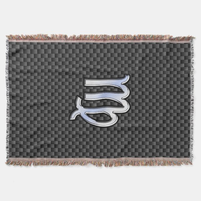 Virgo Zodiac Sign on Charcoal Carbon Fibre Style Throw Blanket (Front)
