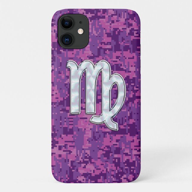 Virgo Zodiac Sign on Fuchsia Digital Camouglage Case-Mate iPhone Case (Back)