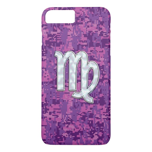 Virgo Zodiac Sign on Fuchsia Digital Camouglage Case-Mate iPhone Case (Back)