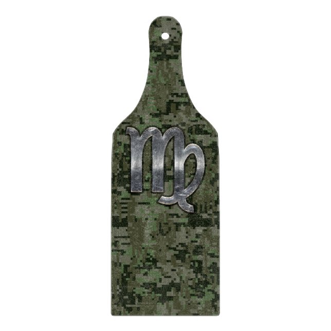 Virgo Zodiac Sign on Green Digital Camouflage Cutting Board (Front)