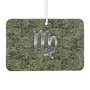 Virgo Zodiac Sign on Military Green Digital Camo Car Air Freshener
