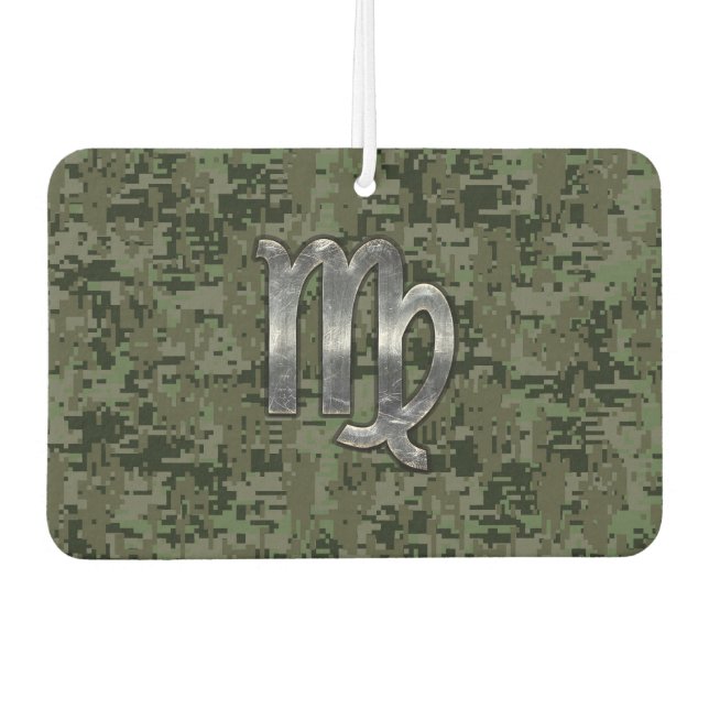 Virgo Zodiac Sign on Military Green Digital Camo Car Air Freshener (Front)
