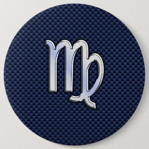 Virgo Zodiac Sign on Navy Blue Carbon Fibre Print 6 Cm Round Badge