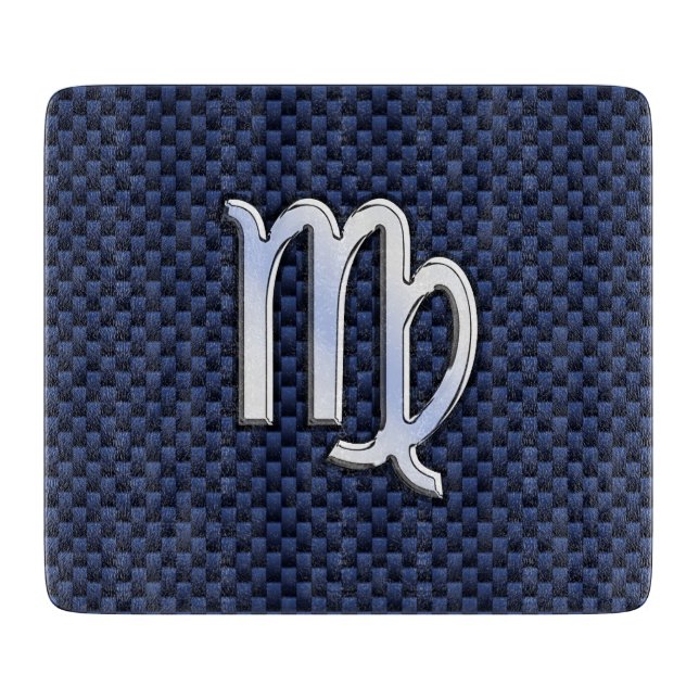 Virgo Zodiac Sign on Navy Blue Carbon Fibre Print Cutting Board (Front)
