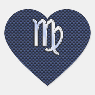 Virgo Zodiac Sign on Navy Blue Carbon Fibre Print Heart Sticker