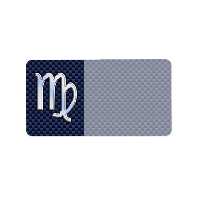 Virgo Zodiac Sign on Navy Blue Carbon Fibre Print Label (Front)
