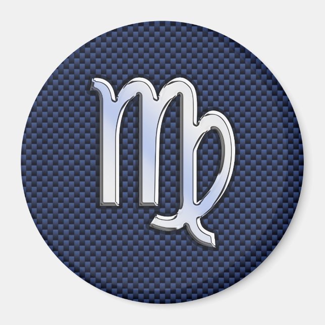 Virgo Zodiac Sign on Navy Blue Carbon Fibre Print Magnet (Front)