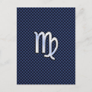 Virgo Zodiac Sign on Navy Blue Carbon Fibre Print Postcard