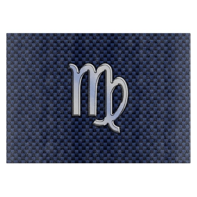 Virgo Zodiac Sign on Navy Blue Carbon Fibre Style Cutting Board (Front)