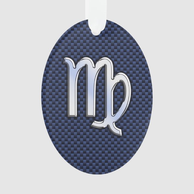 Virgo Zodiac Sign on Navy Blue Carbon Fibre Style Ornament (Front)