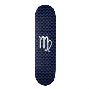 Virgo Zodiac Sign on Navy Blue Carbon Fibre Style Skateboard