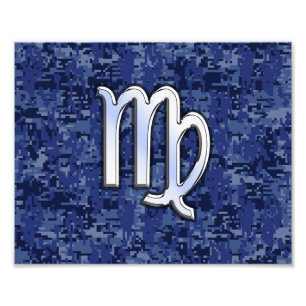 Virgo Zodiac Sign on Navy Blue Digital Camo