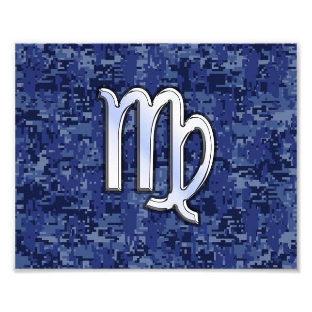 Virgo Zodiac Sign on Navy Blue Digital Camo (Front)