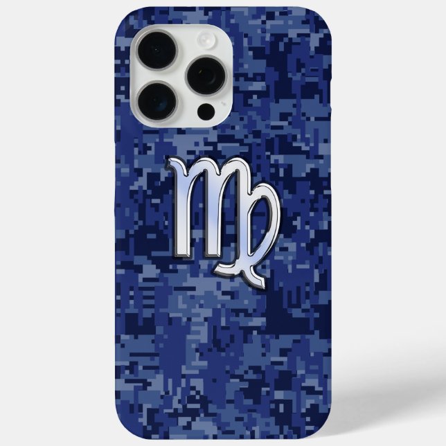 Virgo Zodiac Sign on Navy Blue Digital Camo Case-Mate iPhone Case (Back)