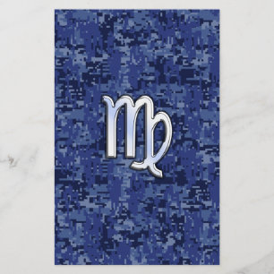 Virgo Zodiac Sign on Navy Blue Digital Camo Flyer