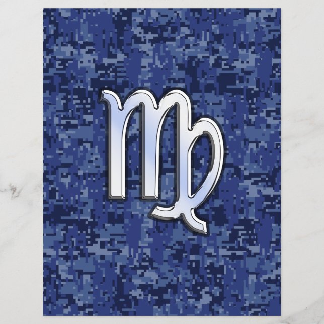 Virgo Zodiac Sign on Navy Blue Digital Camo Flyer (Front)