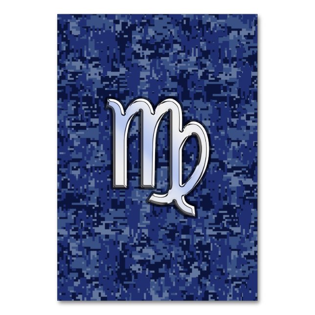 Virgo Zodiac Sign on Navy Blue Digital Camo Table Number (Front)