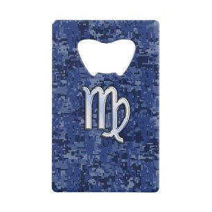 Virgo Zodiac Sign on Navy Blue Digital Camouflage