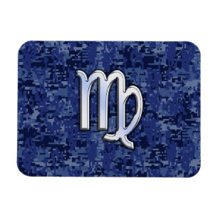 Virgo Zodiac Sign on Navy Blue Digital Camouflage Magnet