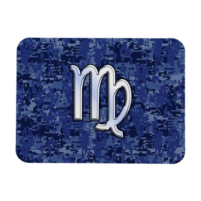 Virgo Zodiac Sign on Navy Blue Digital Camouflage Magnet (Horizontal)