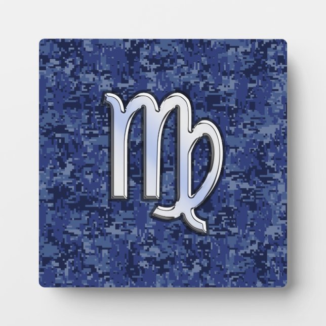 Virgo Zodiac Sign on Navy Blue Digital Camouflage Plaque (Front)