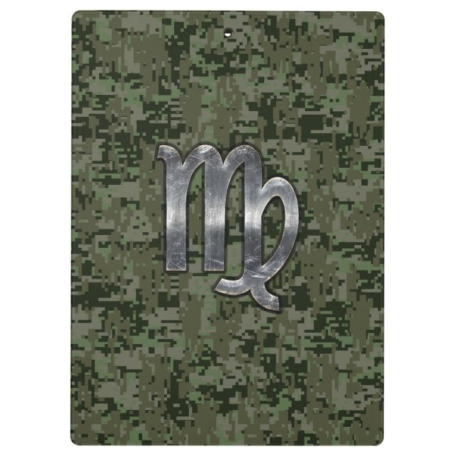 Virgo Zodiac Sign on Olive Green Digital Camo Clipboard (Back)