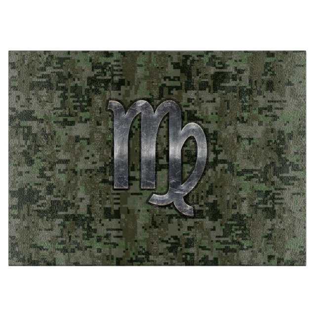 Virgo Zodiac Sign on Olive Green Digital Camo Cutting Board (Front)