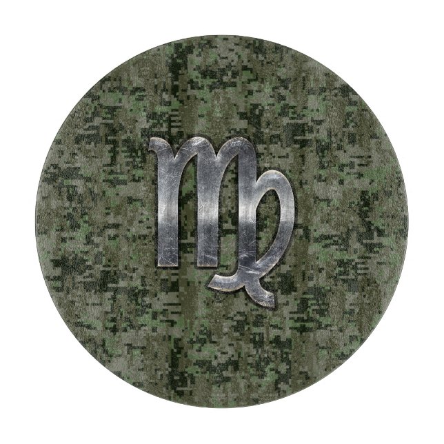 Virgo Zodiac Sign on Olive Green Digital Camo Cutting Board (Front)