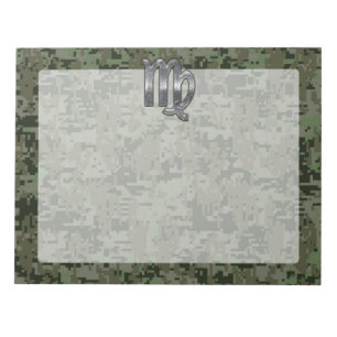 Virgo Zodiac Sign on Olive Green Digital Camo Notepad