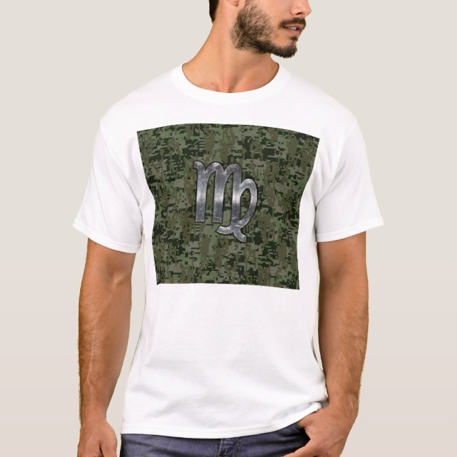 Virgo Zodiac Sign on Olive Green Digital Camo T-Shirt (Front)