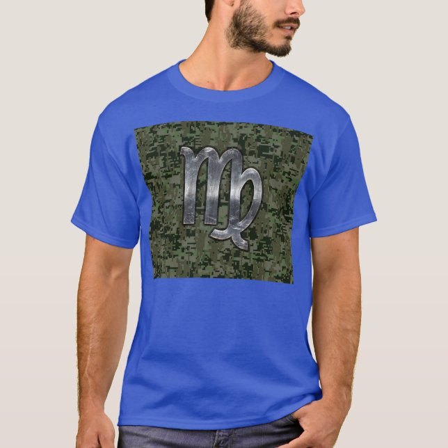 Virgo Zodiac Sign on Olive Green Digital Camo T-Shirt (Front)