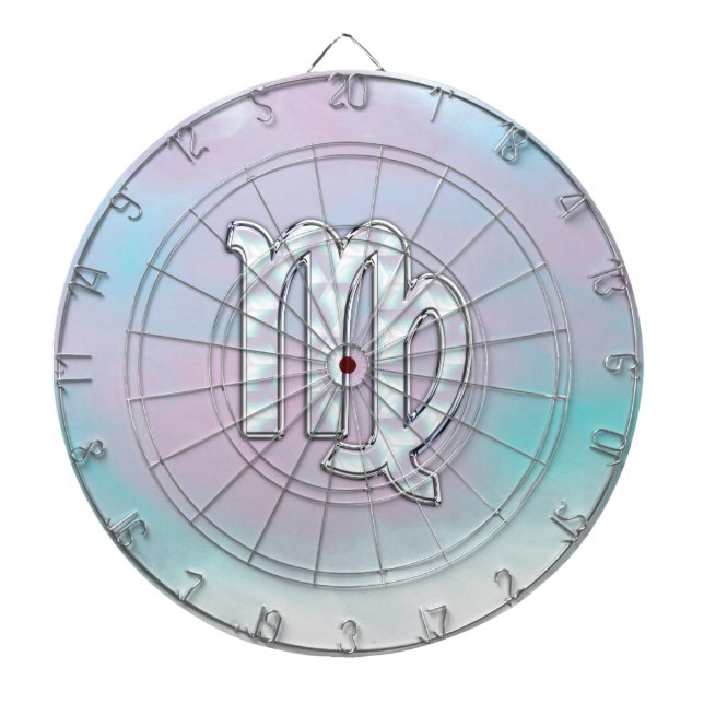 Virgo Zodiac Sign on Pastels Mother of Pearl Style Dartboard (Front)