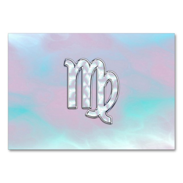 Virgo Zodiac Sign on Pastels Mother of Pearl Table Number (Front)