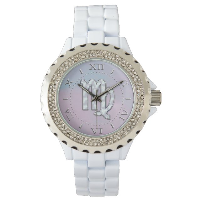 Virgo Zodiac Sign on Pastels Nacre Style Dial Watch (Front)