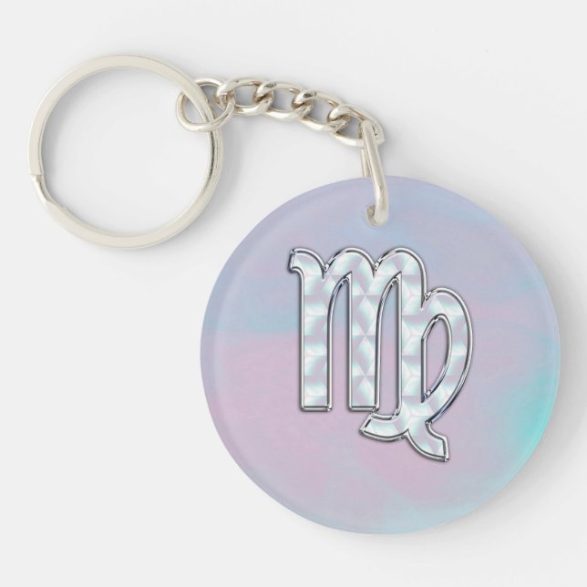 Virgo Zodiac Sign on Pastels Nacre Style Print Key Ring (Front)